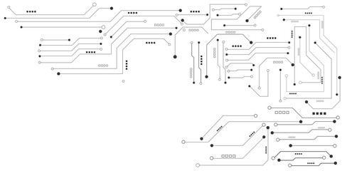 Vector abstract technology on a white background. Technology black circuit diagram concept. High-tech circuit board connection system.