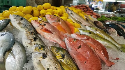 Variety of fresh fish available at the market