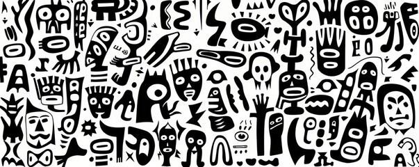 Obraz premium Black And White Abstract Pattern With Humanoid Shapes