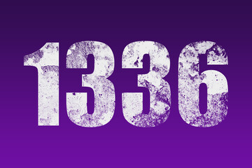 flat white grunge number of 1336 on purple background.	