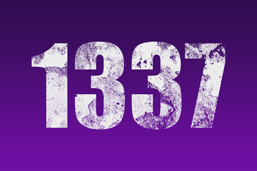 flat white grunge number of 1337 on purple background.	