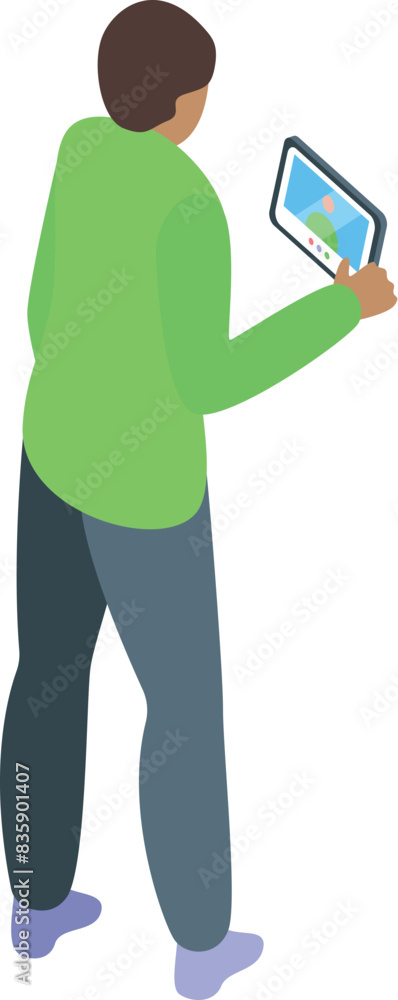 Poster vector illustration of a man using a tablet with touchscreen technology in a modern. portable. and i