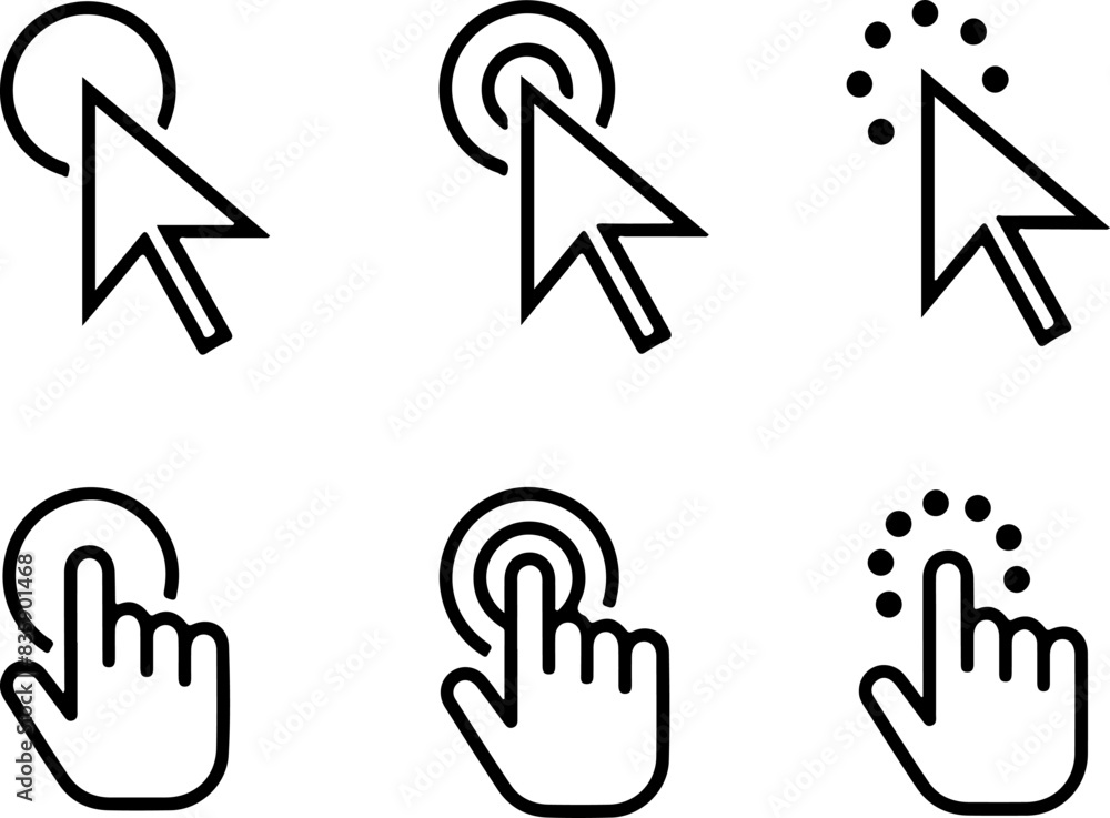 Fototapete pixel perfect icon set of pointer cursor pointers hand click mouse arrow cursors symbols . thin line
