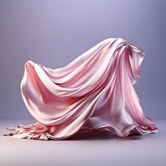 Elegant Silk in Motion: Beautiful Pastel Pink, Violet, and White Cloth Floating Gracefully in the Air - Capturing the Ethereal Beauty and Fluidity of Silk Fabric in Stunning and Dreamlike background