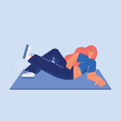 Woman doing exercise with leg lift for firming her body. Illustration about step of butt exercise.