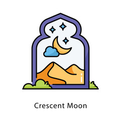 Crescent Moon vector filled outline icon style illustration. Symbol on White background EPS 10 File