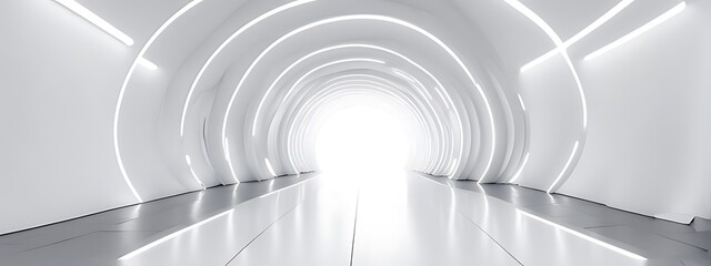 Obraz premium White Background 3D Room with Light Abstract Space. Technology Tunnel Stage Floor. Empty White Future 3D Neon Background Studio. Futuristic Corridor, Modern Interior, Silver Road, Black Wall Design.
