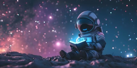 Astronaut Decoding Alien Message in Starry Night Sky