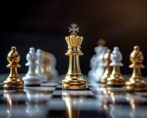 Advancing Golden King Leading White Pawns Towards Victory in Strategic Chess Game