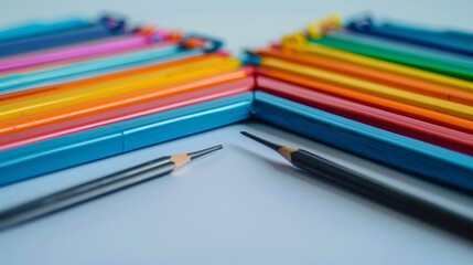 Brightly colored civil engineering drawing tools forming a neat square on a white surface.