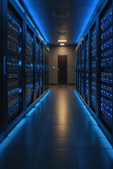 Server Room Corridor with Blue Lights