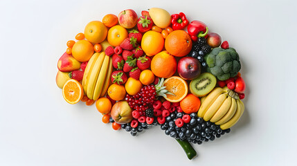 human brain made of berries and fruits, healthy nutrition concept