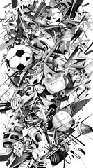Abstract black and white illustration of a dynamic male athlete in motion with artistic ink splatter effects.
