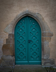 the wooden door of old church