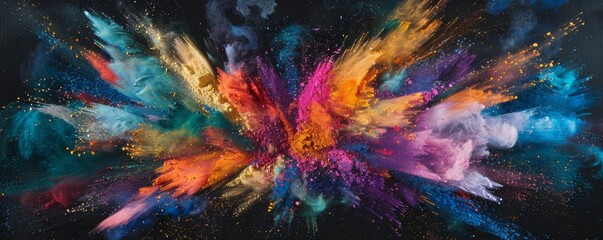 Explosion of colorful powder in the dark