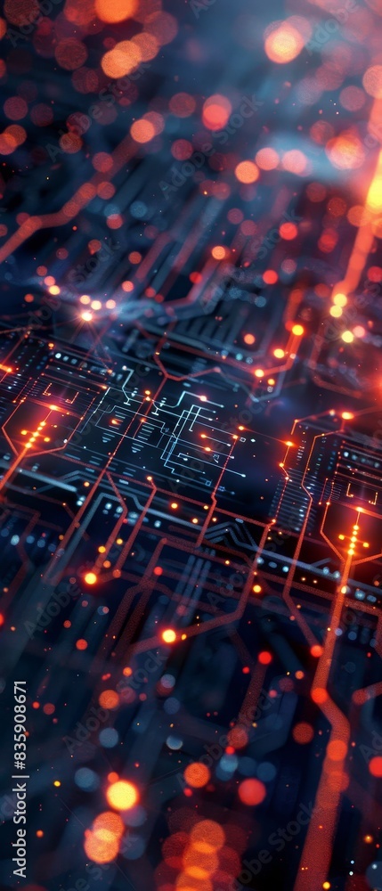 Poster a computer chip with many small lights on it