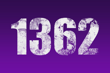 flat white grunge number of 1362 on purple background.	