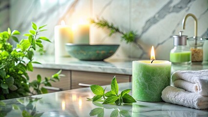 Spa setting with candles and greenery.