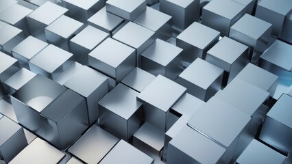 Obraz premium 3D Render of Grey Glossy Cubes Innovative Tech Wallpaper