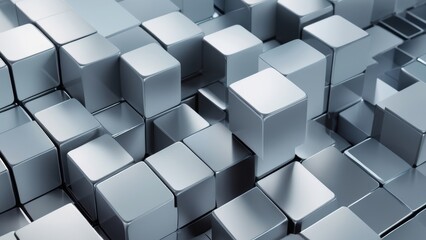 Fototapeta premium 3D Render of Grey Glossy Cubes Innovative Tech Wallpaper