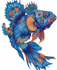 Fototapeta premium A vibrant blue and orange mandarin fish displays intricate patterns and vibrant colors.