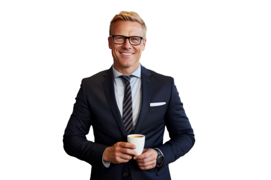 businessman having a cup of coffee isolated and cut out