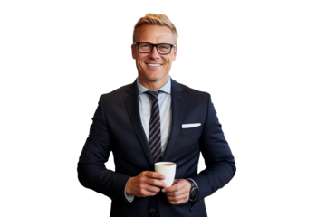 businessman having a cup of coffee isolated and cut out