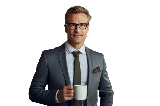 businessman having a cup of coffee isolated and cut out