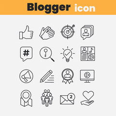 Blogger, blogging, blog - thin line web icon set. Personal Brand and more. Outline icons collection.