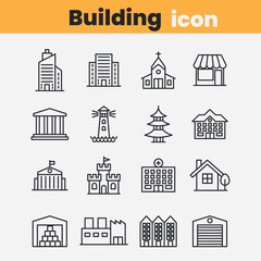 set of icons of buildings