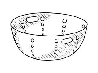BLACK AND WHITE VECTOR CONTOUR DRAWING OF A KITCHEN COLANDER