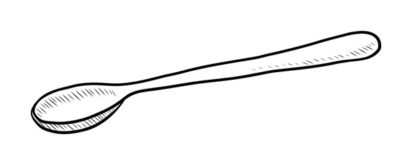 BLACK AND WHITE VECTOR CONTOUR DRAWING OF A SPOON