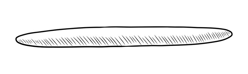 BLACK WHITE VECTOR CONTOUR DRAWING OF A ROLLING PIN FOR DOUGH