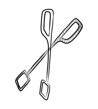 recommend clip art: BLACK AND WHITE VECTOR CONTOUR DRAWING OF KITCHEN TONGS