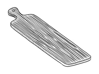 BLACK AND WHITE VECTOR CONTOUR DRAWING OF A WOODEN CUTTING BOARD