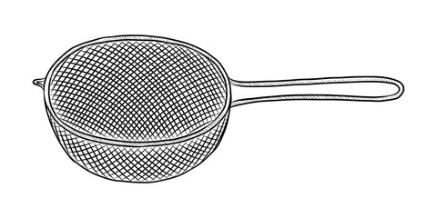 BLACK AND WHITE VECTOR CONTOUR DRAWING OF A KITCHEN COLANDER