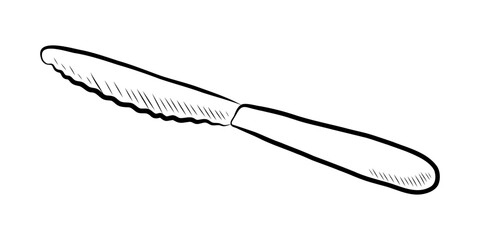 BLACK AND WHITE VECTOR CONTOUR DRAWING OF A KITCHEN KNIFE