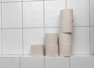 A stack of toilet paper in the bathroom