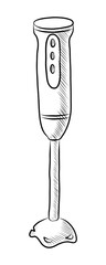 BLACK AND WHITE VECTOR CONTOUR DRAWING OF AN IMMERSION BLENDER