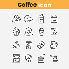 Fototapeta premium Coffee icons and Coffee Shop simple flat icon set with White Background