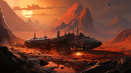 Amidst the wreckage of a space battle, scavengers salvage valuable technology from destroyed starships, their hauls fueling the black market trade in illicit goods and contraband. Painting