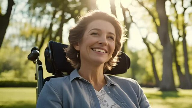 Young woman in wheelchair at park on sunny day