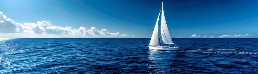 Fototapeta premium Sailboat Participating in a Regatta with Crisp White Sails Against the Deep Blue Sea