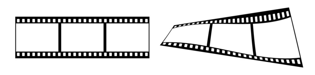 35mm film strip vector design with 3 frames on white background. Black film reel symbol illustration to use for photography, television, cinema, photo frame.
