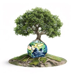 An illustration of a tree sheltering the globe, isolated on a white background for a clear PNG file