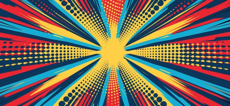 Dynamic comic book-inspired halftone background design template reminiscent of vintage pop art aesthetics