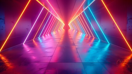 Fototapeta premium Dynamic Neon Geometric Lines with Cascading Tubes of Glowing Light in Vibrant Colors