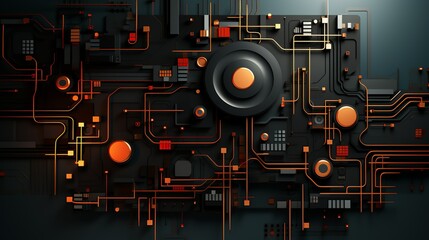 Fototapeta premium Circuitry patterns intertwining with futuristic elements, symbolizing the innovation driving technological advancements. Painting Illustration style, Minimal and Simple,