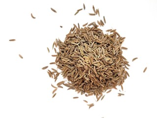 Cumin seeds isolated on a white background.