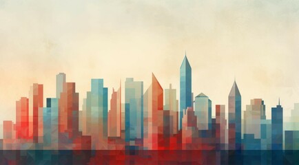 Fototapeta premium Highres geometric cityscape background with modern urban architecture and skyline.